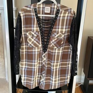 LF Vintage Plaid with Lace Sleeves